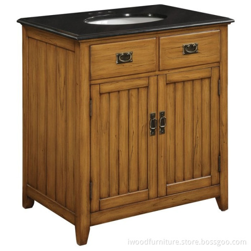Black Top and Wood Cabinet Sink Vanity